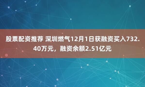 股票配资推荐 深圳燃气12月1日获融资买入732.40万元，融资余额2.51亿元